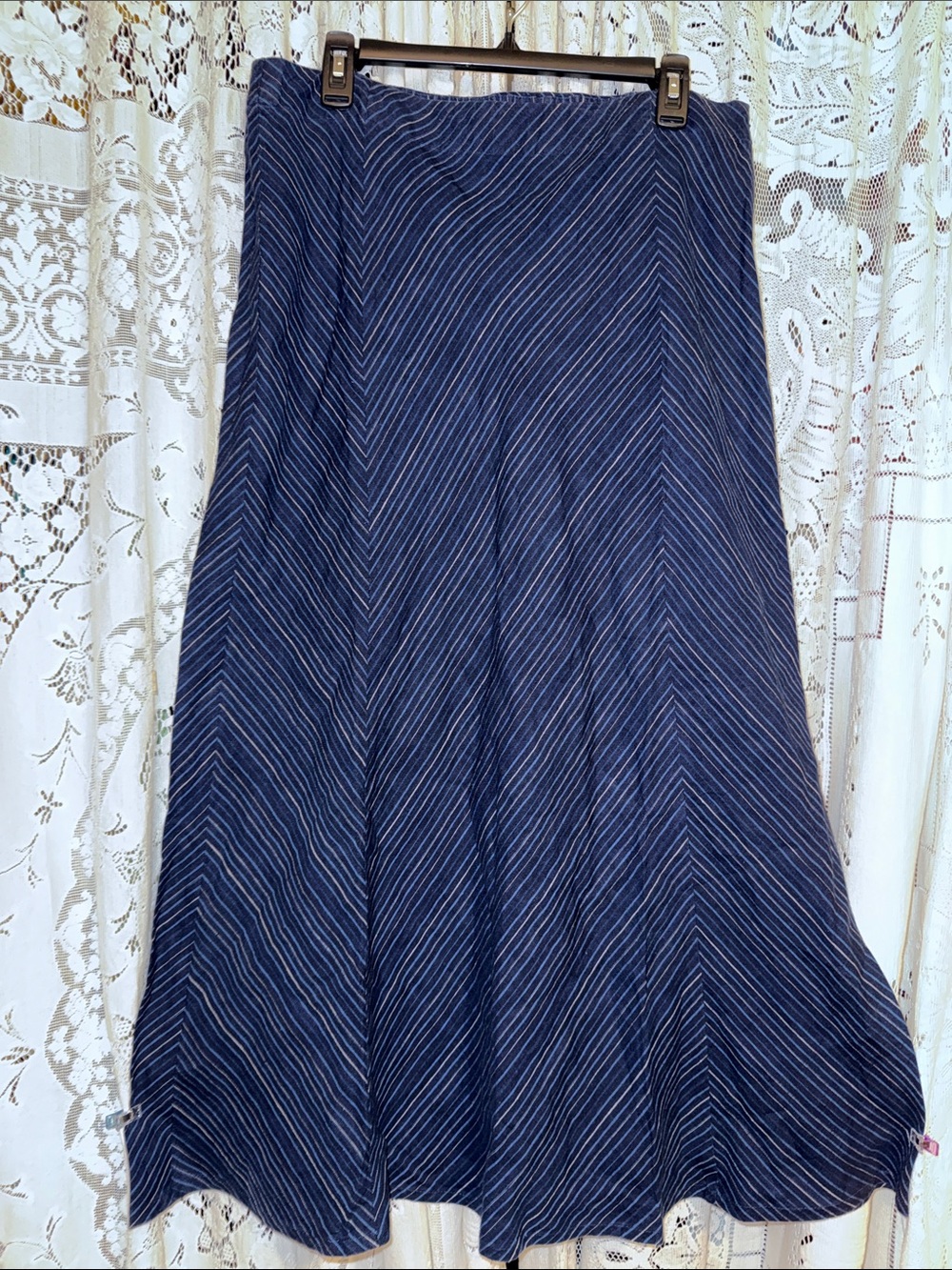 J. Jill Navy and White Chevron A-Line Skirt